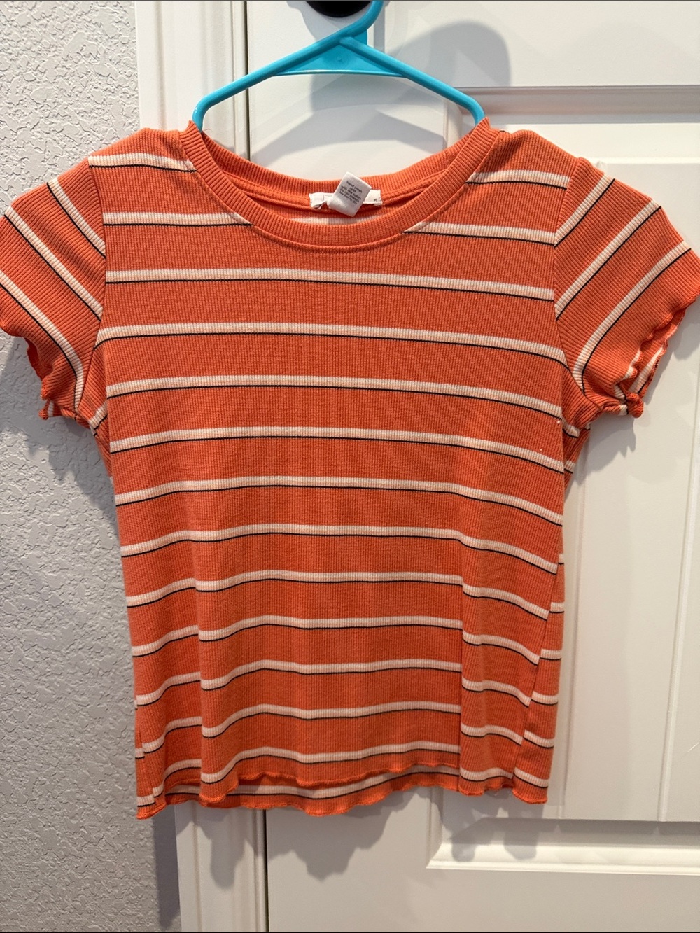 Full Tilt Orange Striped Ruffle Sleeve Tee - Picture 1 of 1
